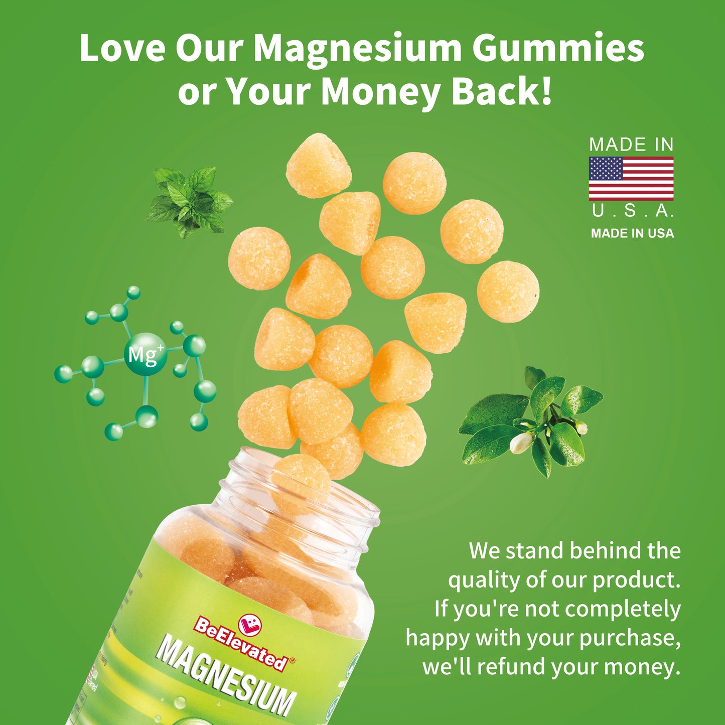BeElevated Magnesium Citrate Gummy Vitamin | Supplements for Relaxation & Daily Wellness | Peanut Free Gummies Supplement for Adults | Raspberry and Peach Flavor Chewable | 60 Count