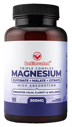 BeElevated Triple Complex Magnesium Supplement | Fast-Acting Magnesium Complex Supplement with Glycinate, Citrate & Malate for Relaxation, Sleep & Well-Being | Natural, Vegan, Non-GMO Capsules (300mg)