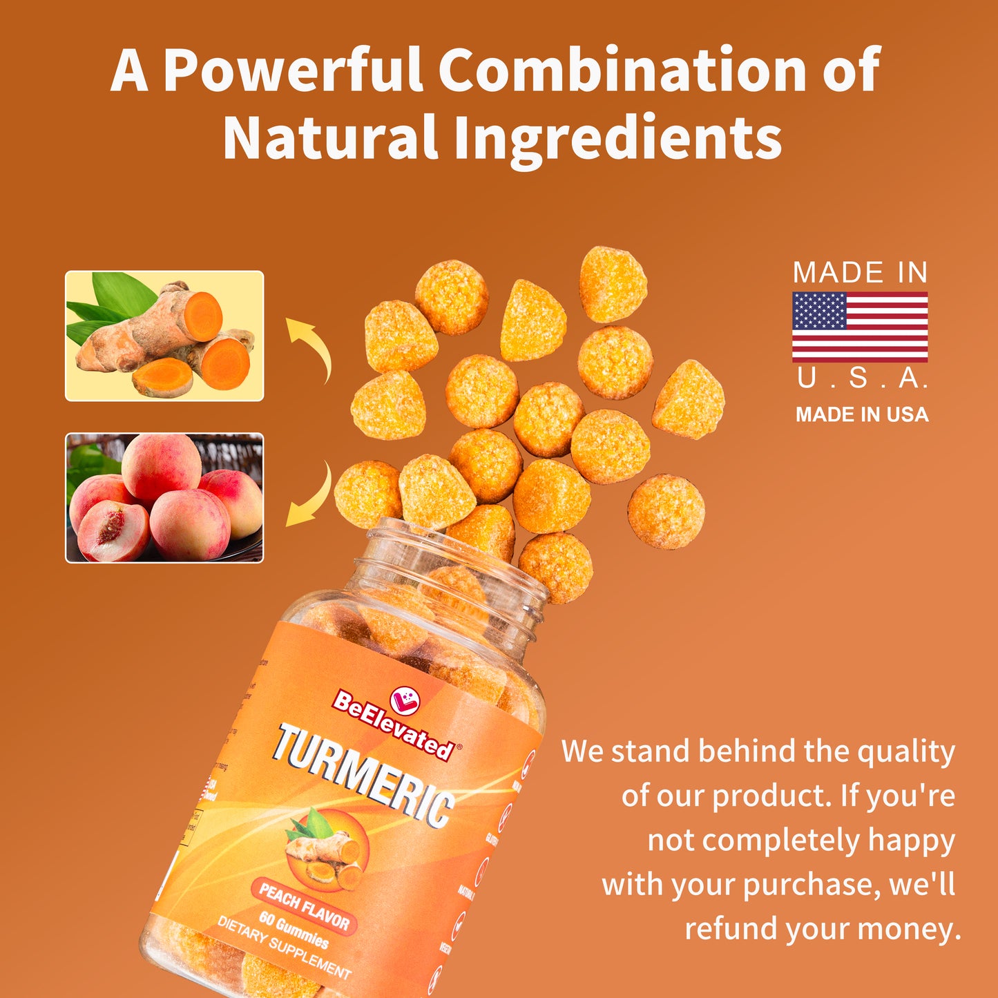 BeElevated Turmeric Gummy Vitamin | Black Pepper and Ginger Supplements for Joint Support | Vegetarian Gummies Supplement | Chewable Vitamins for Adults | (60 Count Bottle)
