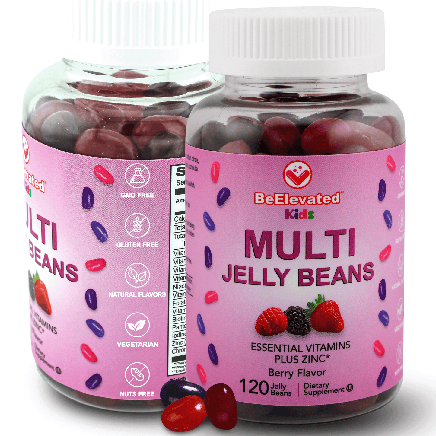 BeElevated Multivitamin Jelly Beans | Chewable Vitamins Gummies with Zinc for Kids - Immune Support Vitamin Supplements | Vegetarian Multivitamins Gummy Supplement for Childrens | 120 Berry Beans