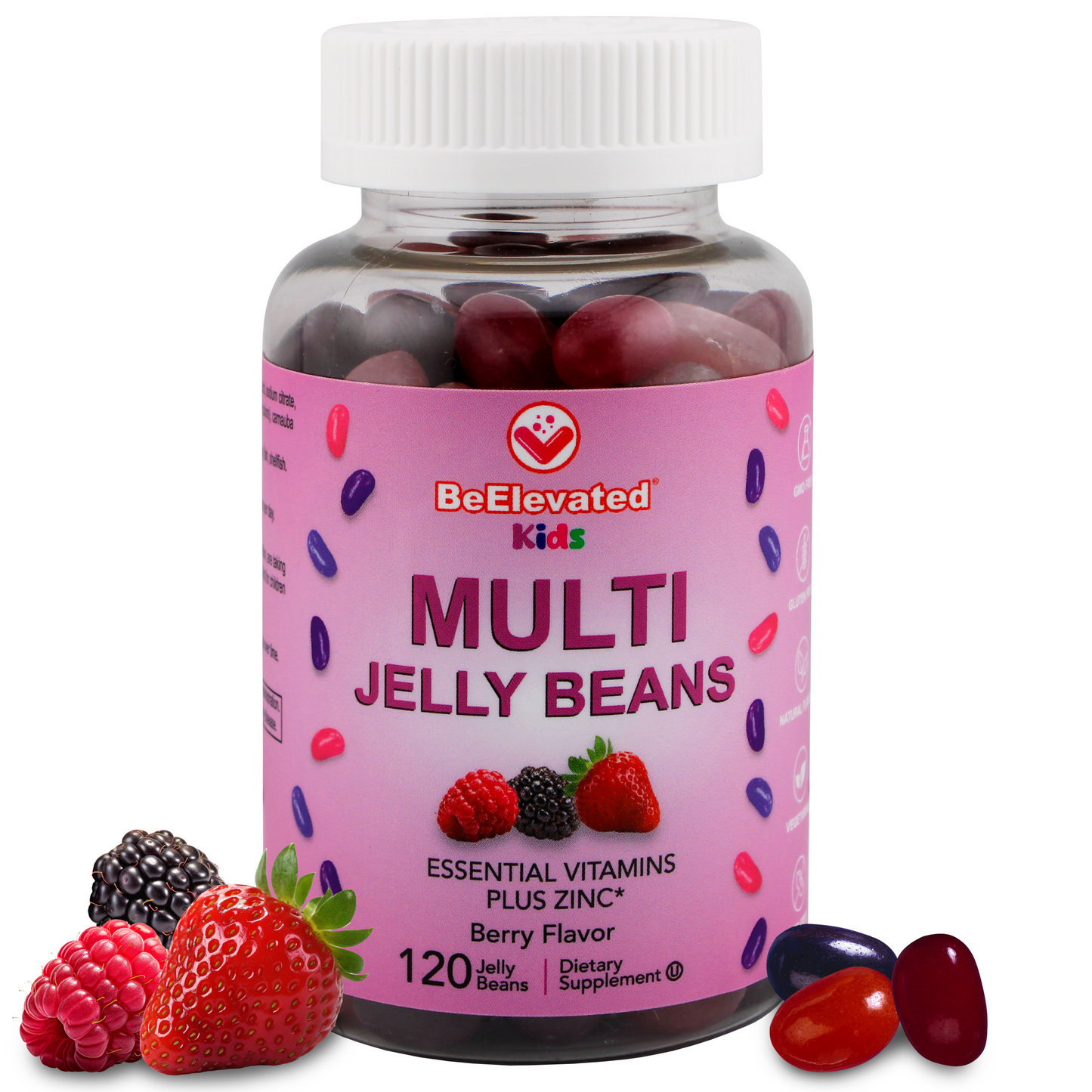 BeElevated Multivitamin Jelly Beans | Chewable Vitamins Gummies with Zinc for Kids - Immune Support Vitamin Supplements | Vegetarian Multivitamins Gummy Supplement for Childrens | 120 Berry Beans