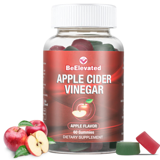 BeElevated Apple Cider Vinegar Gummy | Ginger Supplements for Women & Men | 500mg ACV Gummies Supplement | Non-GMO Apple Flavor Vitamins Chewable | (60 Count Bottle)