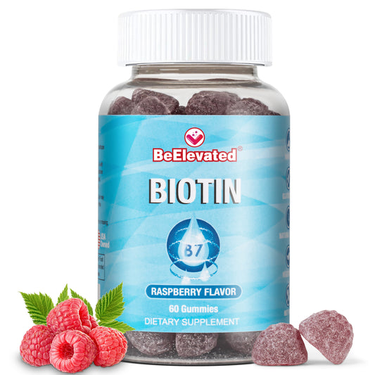 BeElevated Biotin Gummy | Hair and Nails Strength Growth Supplements | 10000MCG Skin Chewable Gummies Supplement | Raspberry Flavor Vitamins (60 Count Bottle)