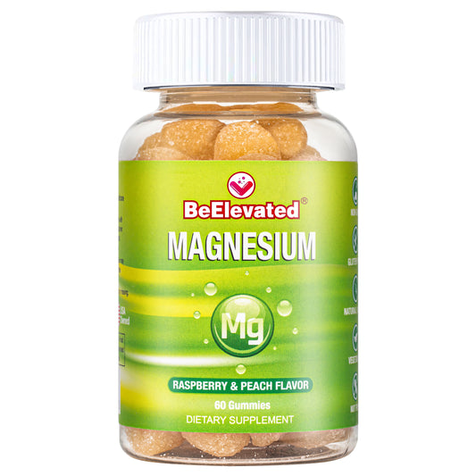 BeElevated Magnesium Citrate Gummy Vitamin | Supplements for Relaxation & Daily Wellness | Peanut Free Gummies Supplement for Adults | Raspberry and Peach Flavor Chewable | 60 Count