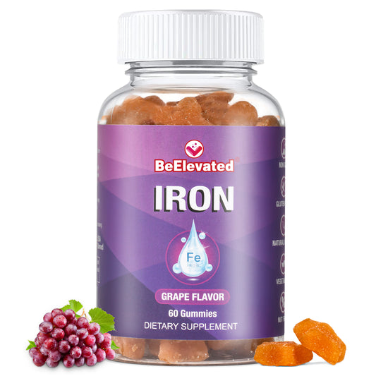 BeElevated Iron Gummy Vitamin | Gluten Free Supplements for Iron Deficiency | Peanut Free Gummies Supplement | Grape Flavor Chewable Vitamins for Women & Men | 60 Count