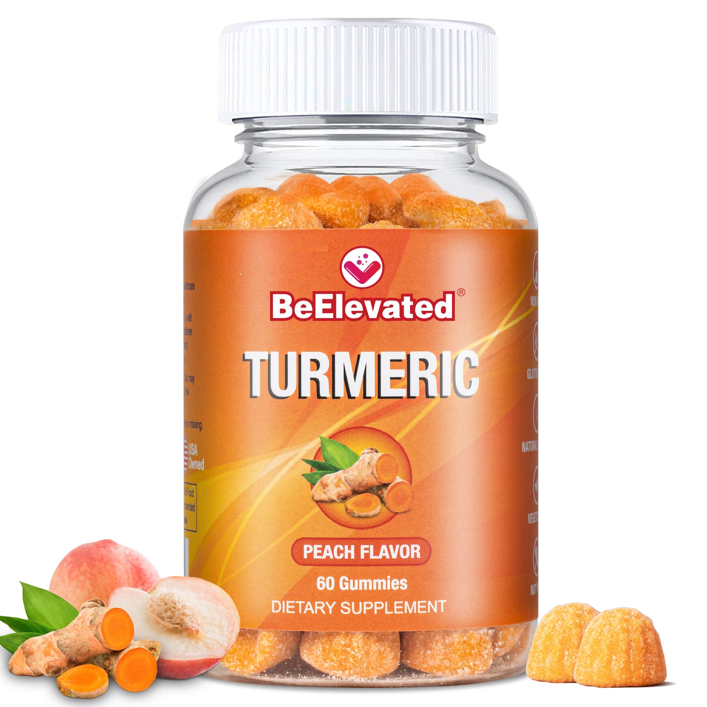 BeElevated Turmeric Gummy Vitamin | Black Pepper and Ginger Supplements for Joint Support | Vegetarian Gummies Supplement | Chewable Vitamins for Adults | (60 Count Bottle)