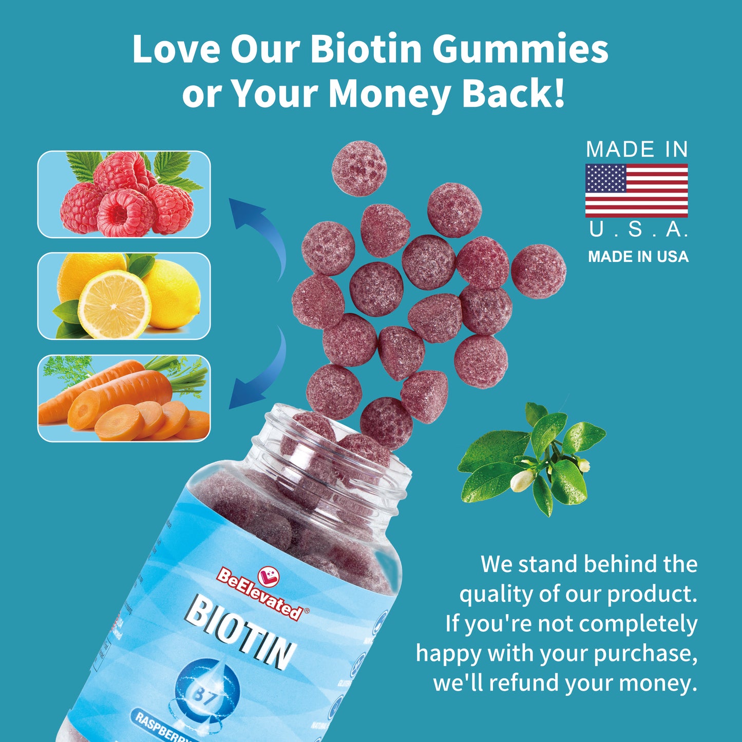 BeElevated Biotin Gummy | Hair and Nails Strength Growth Supplements | 10000MCG Skin Chewable Gummies Supplement | Raspberry Flavor Vitamins (60 Count Bottle)